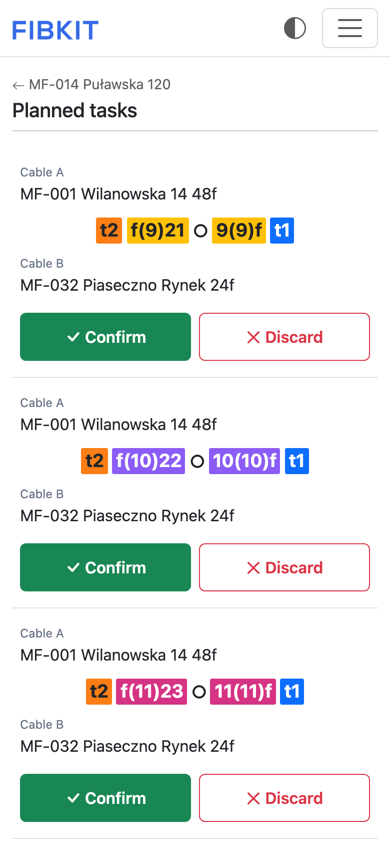 Planned splices in a closure – mobile view for field technicians
